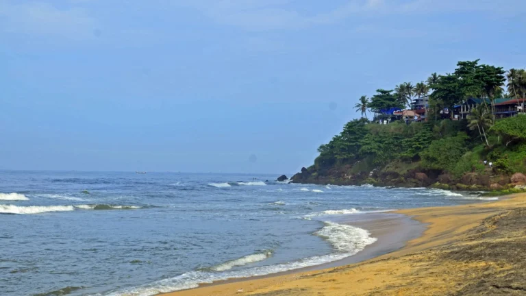 Waves at the beach below the cliffs in Varkala, Kerala